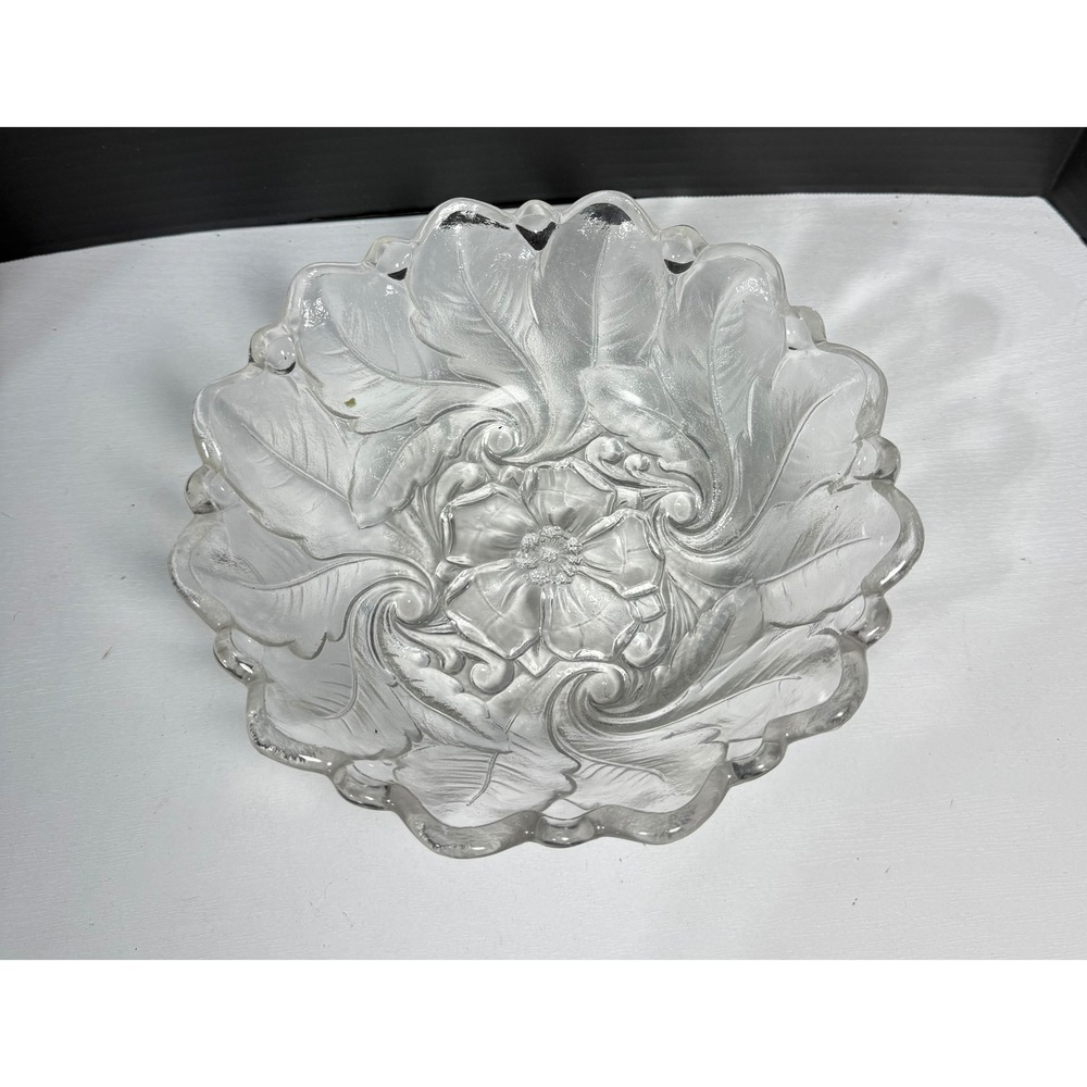 Vintage 1940s Indiana Glass Wild Rose Pattern Embossed Serving Bowl Floral